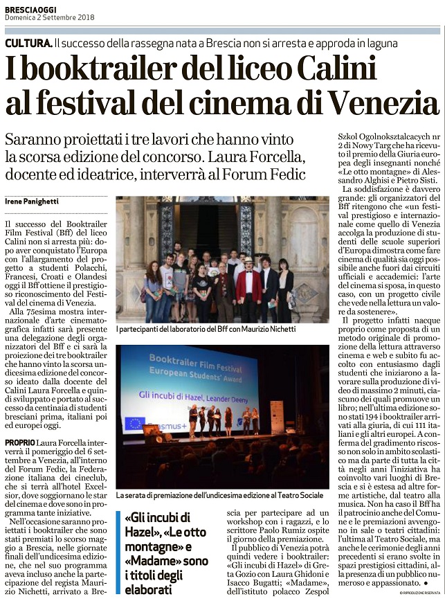 I booktrailer del liceo Calini al festival del cinema di Venezia